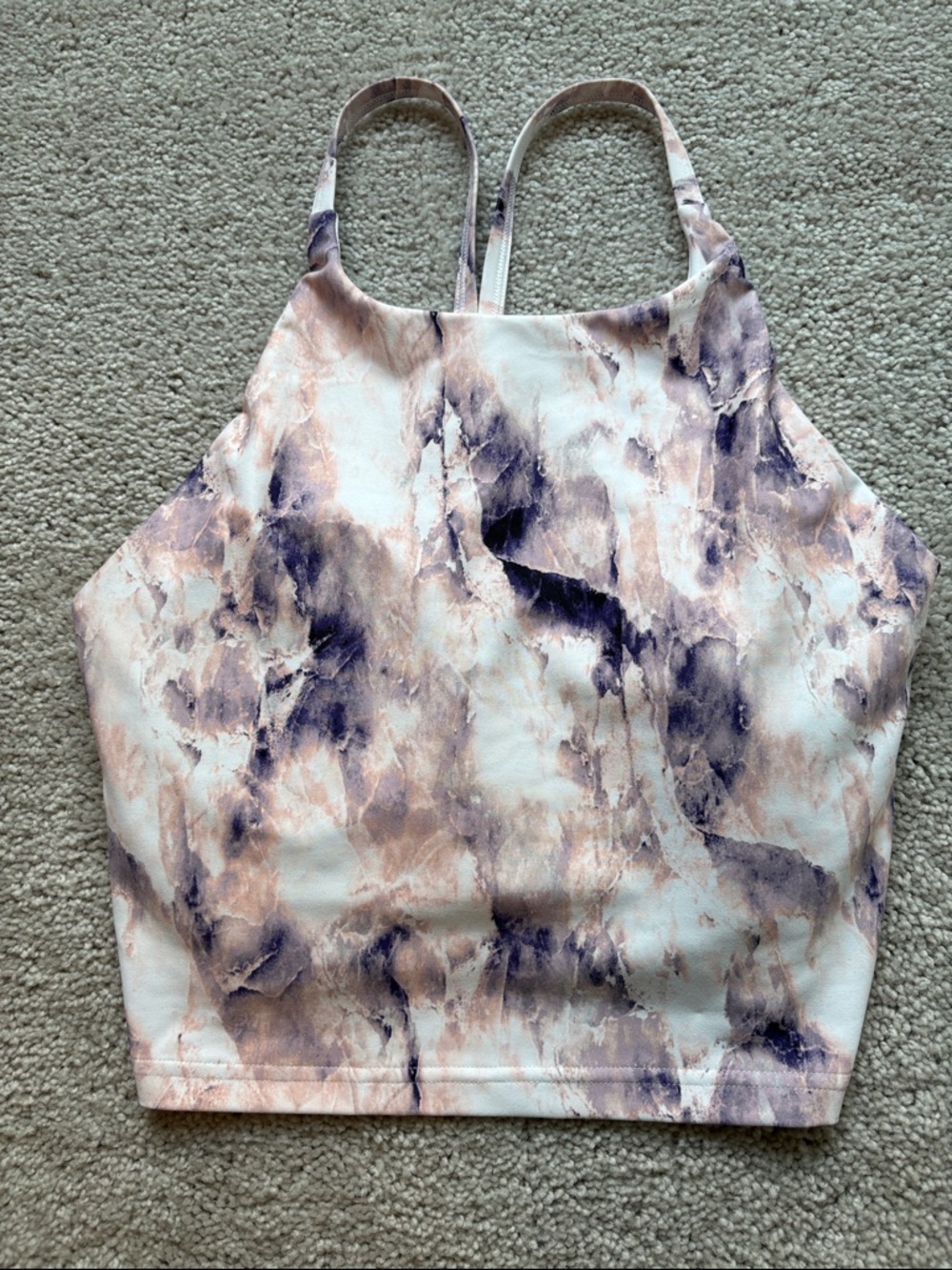 Old Navy Pink & Purple Marble High-Neck Cropped Sports Bra